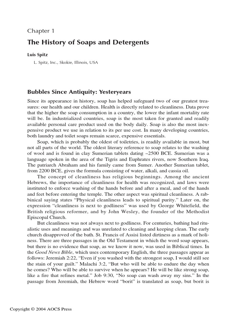 The History of Soaps and Detergents Bubbles Since Antiquity