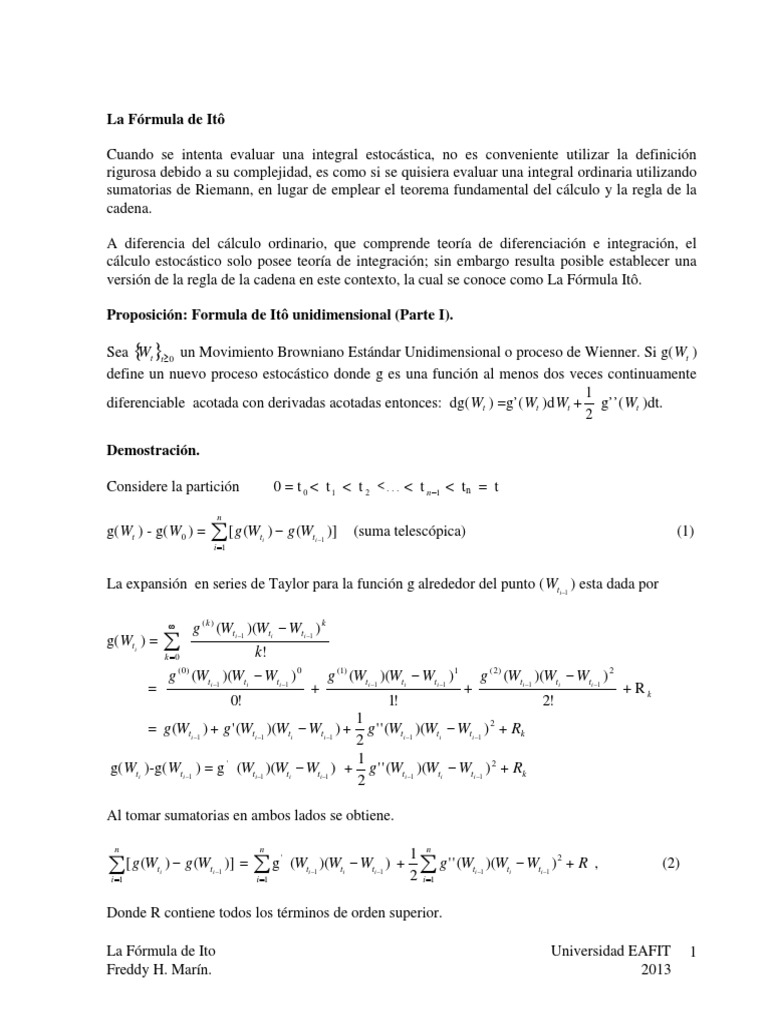 La Fórmula de Itô | PDF | Integral | Física teórica