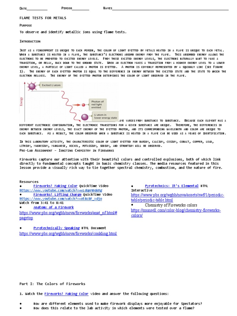 Flame Test Lab PDF Energy Level Fireworks