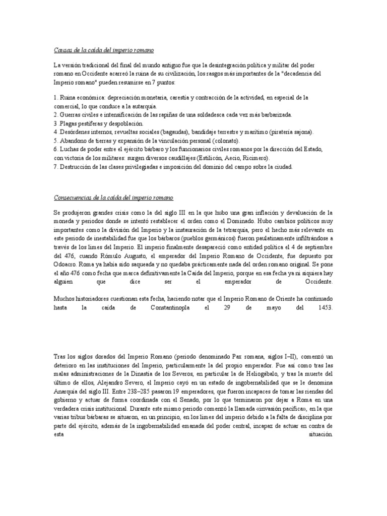 Causas de la caída del Imperio Romano | PDF | imperio Romano | imperio ...