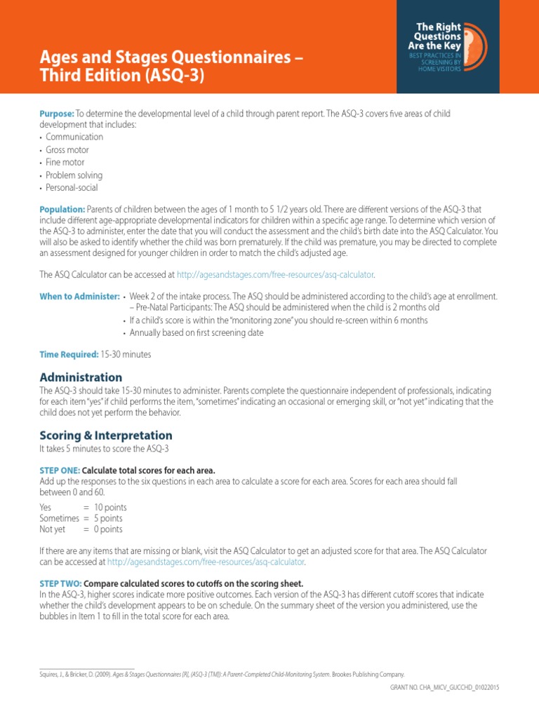 Ages and Stages Questionnaires - Third Edition (ASQ-3) : Administration ...