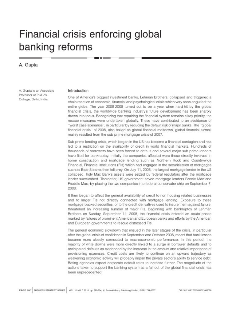 Financial Crisis Enforcing Global Banking Reforms A. Gupta PDF