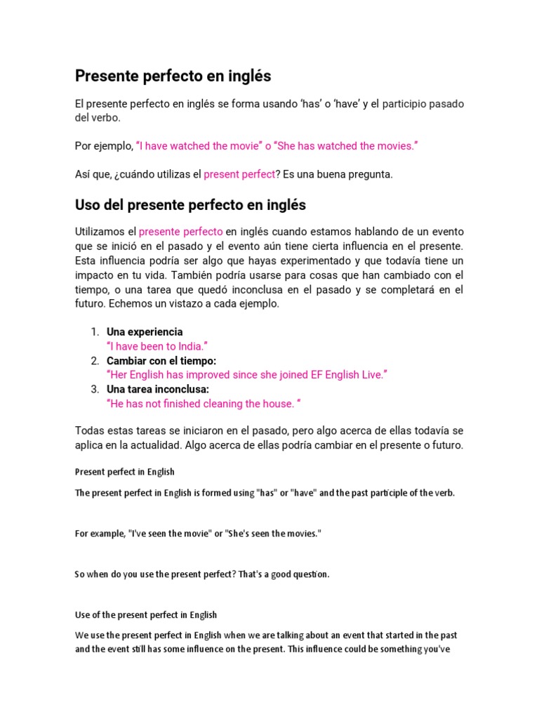 Presente Perfecto en Inglés | PDF