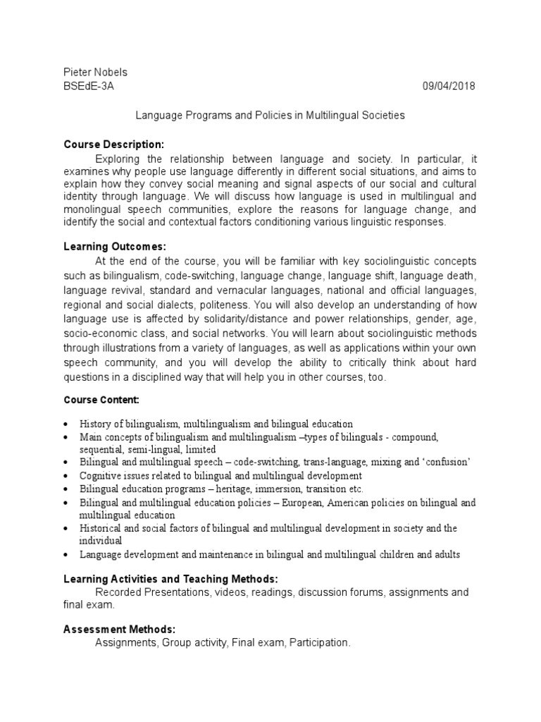 Language Programs and Policies in Multilingual Societies PDF Free | PDF ...