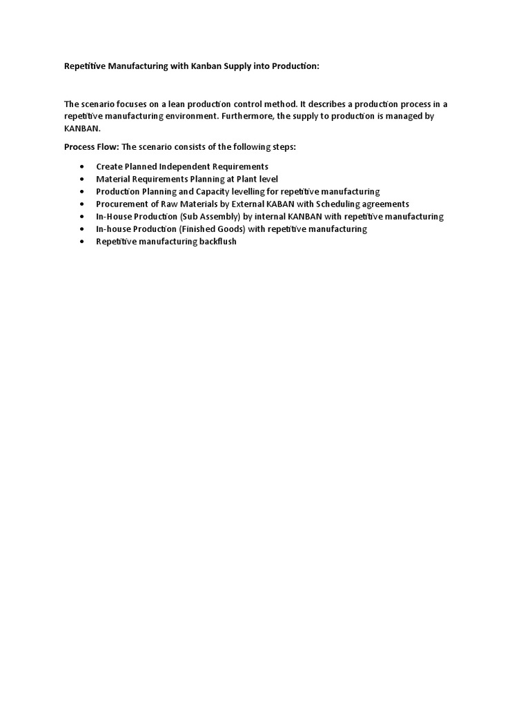 Repetitive Manufacturing With Kanban Supply Into Production | PDF