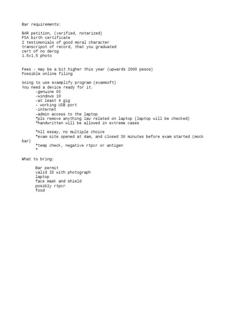 Bar Orientation Notes, Requirements For Bar | PDF