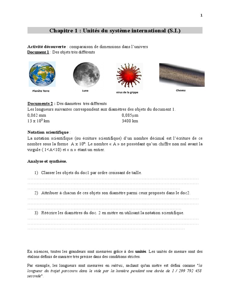 Chapitre 1-Unités Du Système International | PDF | Système ...