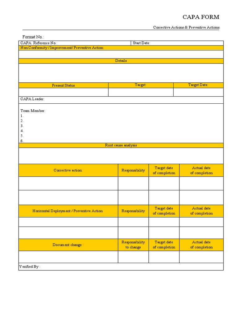CAPA Form Template and Guidelines | PDF | Finance & Money Management