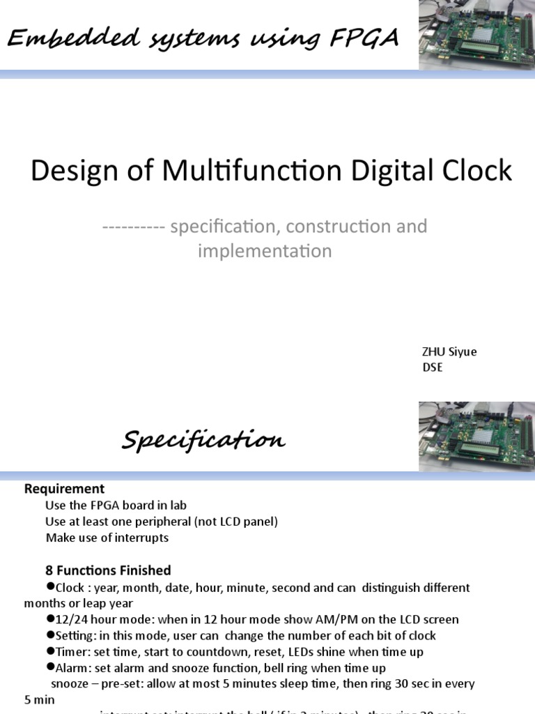 Design of Multifunction Digital Clock: Embedded Systems Using FPGA ...