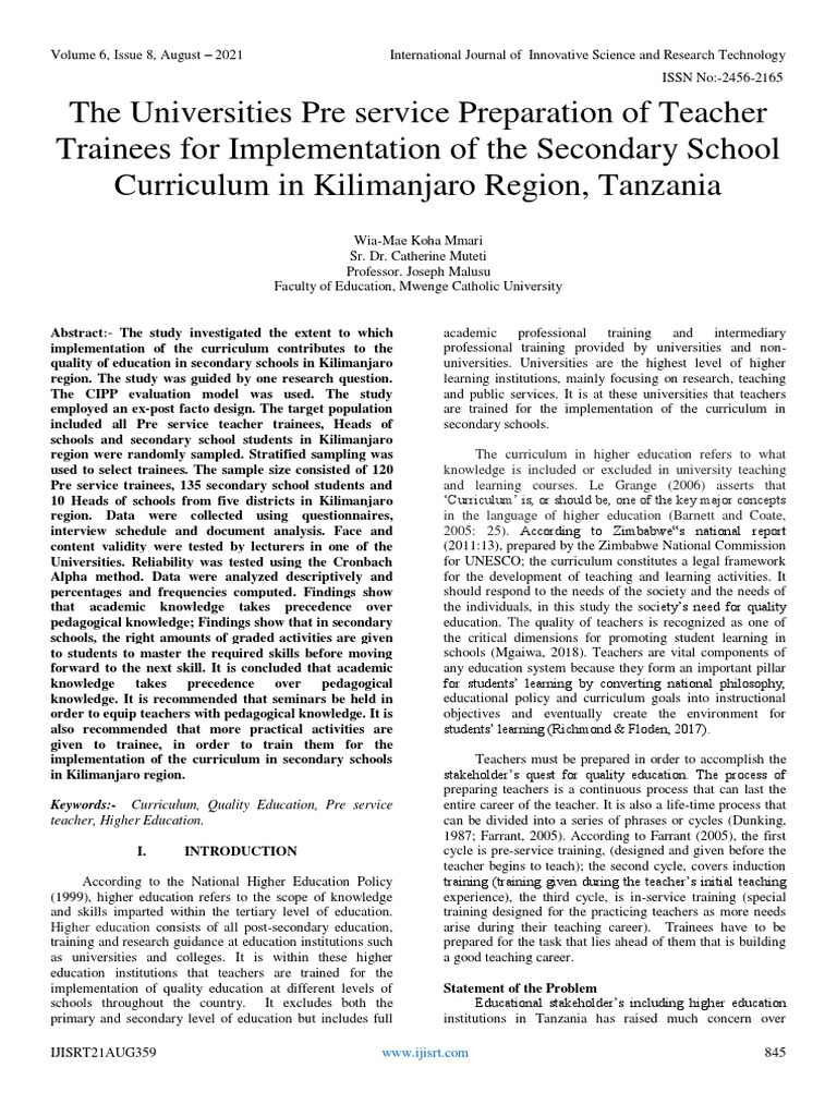 Teacher Training in Kilimanjaro | PDF | Teachers | Curriculum