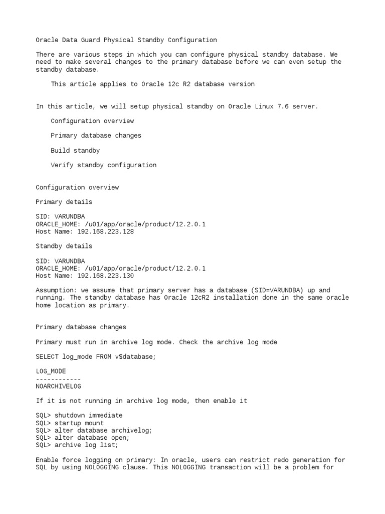 Dataguard Build | PDF | Computing | Data