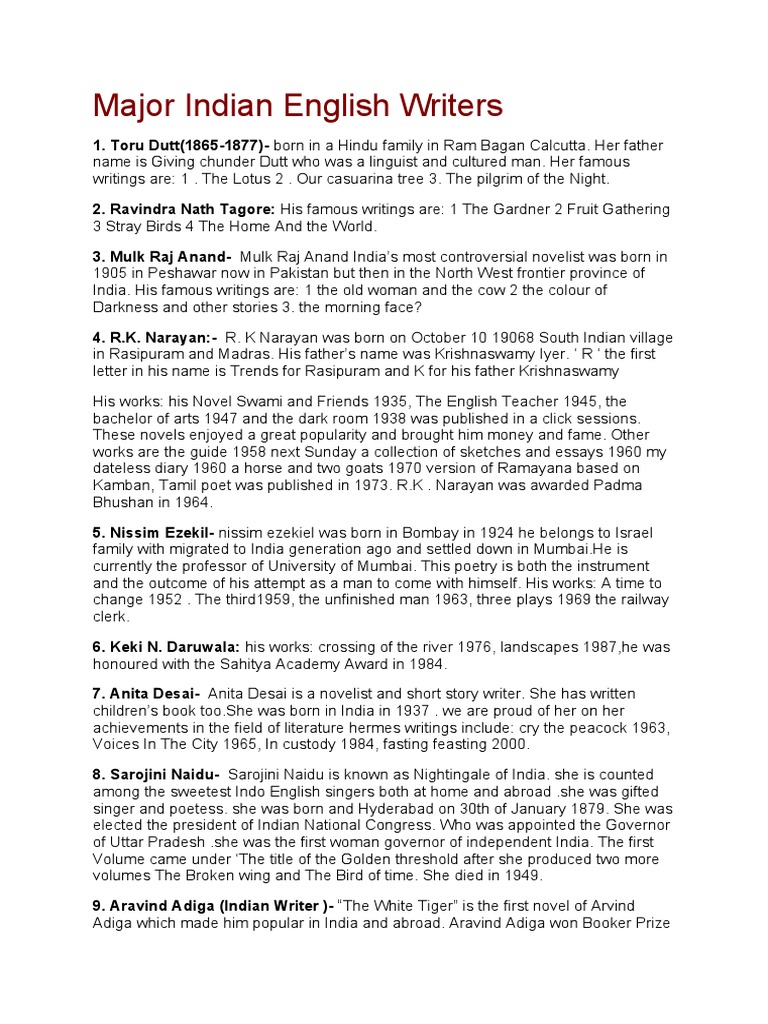 Major Indian English Writers PDF