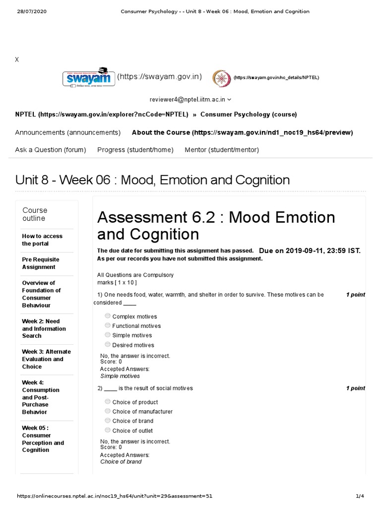 Unit 8 - Week 06: Mood, Emotion and Cognition | PDF | Motivation ...