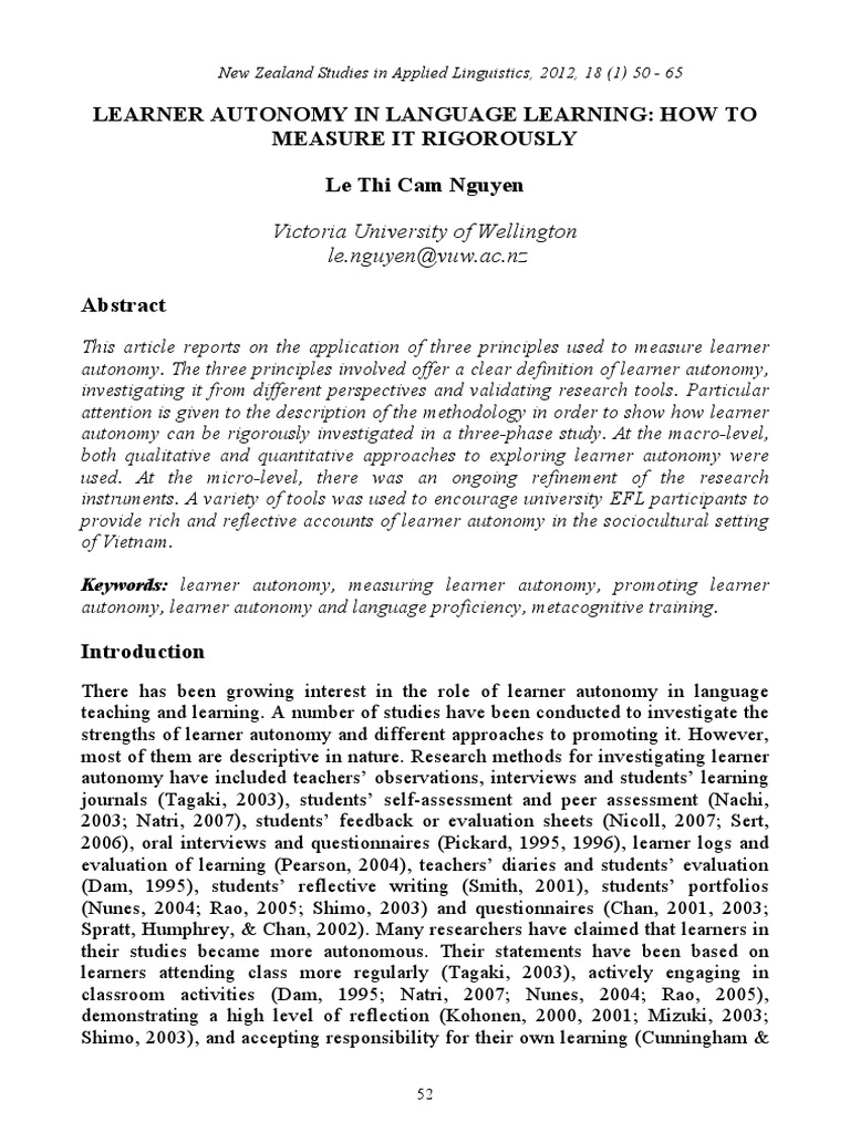 Measuring Learner Autonomy | PDF | Learning | Metacognition