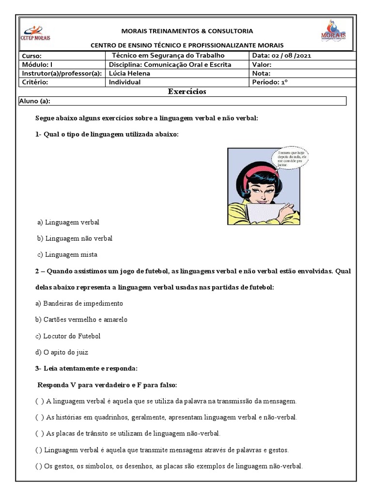 Exercícios de Linguagem Verbal e Não Verbal | PDF | Comunicação não ...