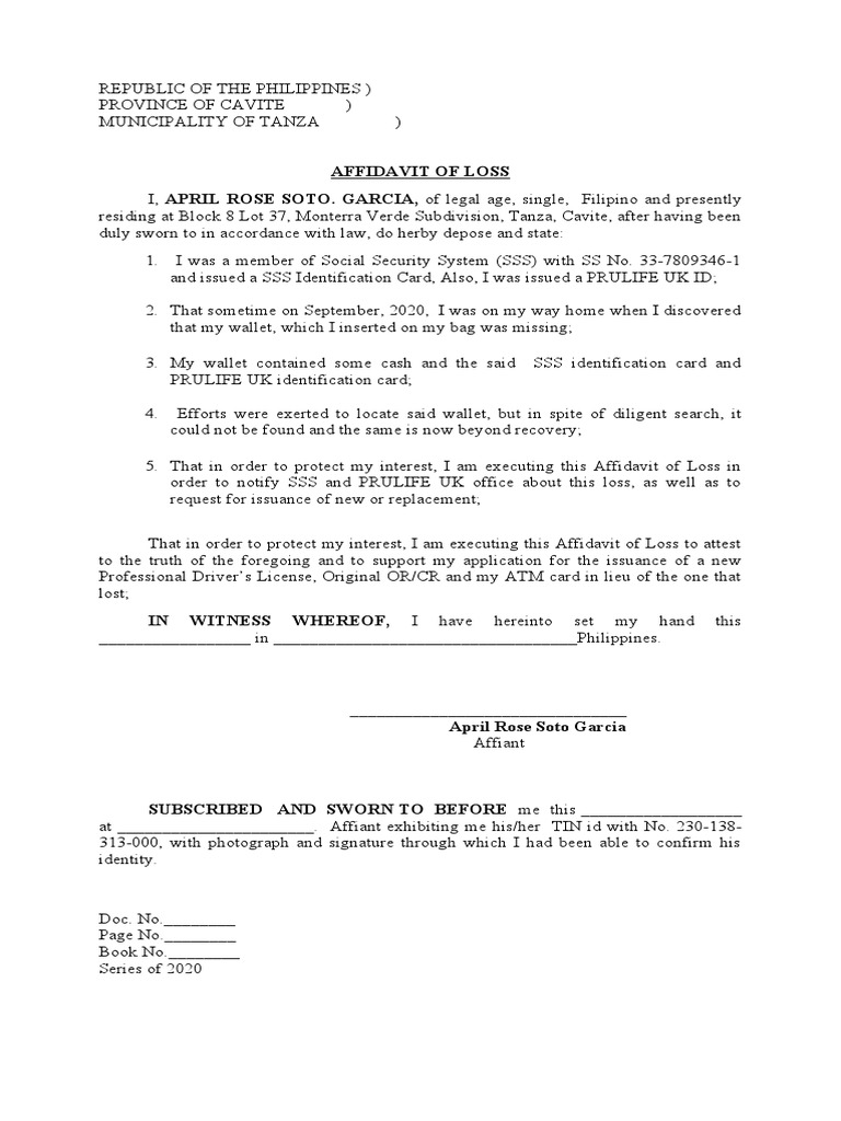 Affidavit of Loss Wallet With ID | PDF