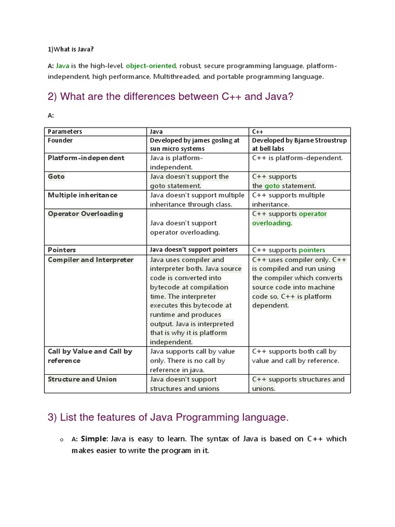 2) What Are The Differences Between C++ and Java? | PDF | Method ...