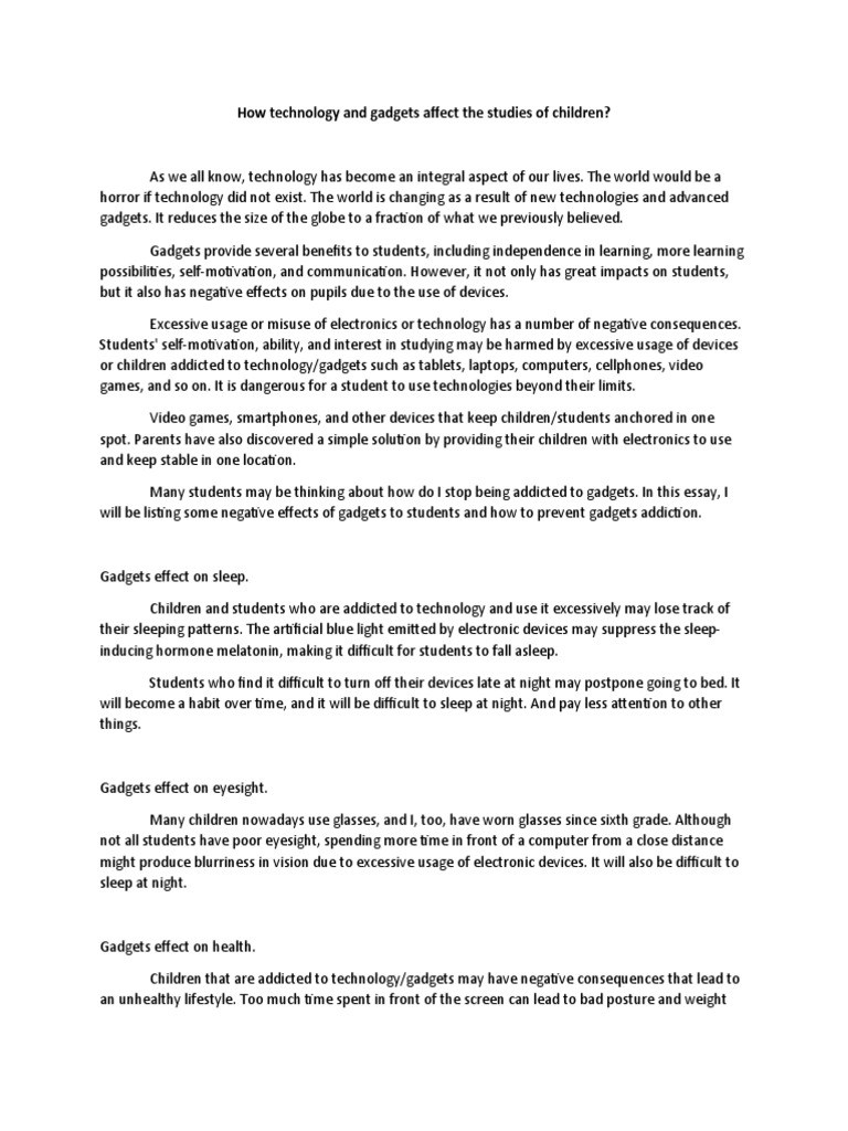 Impact of Gadgets on Children's Studies | PDF | Sleep | Glasses