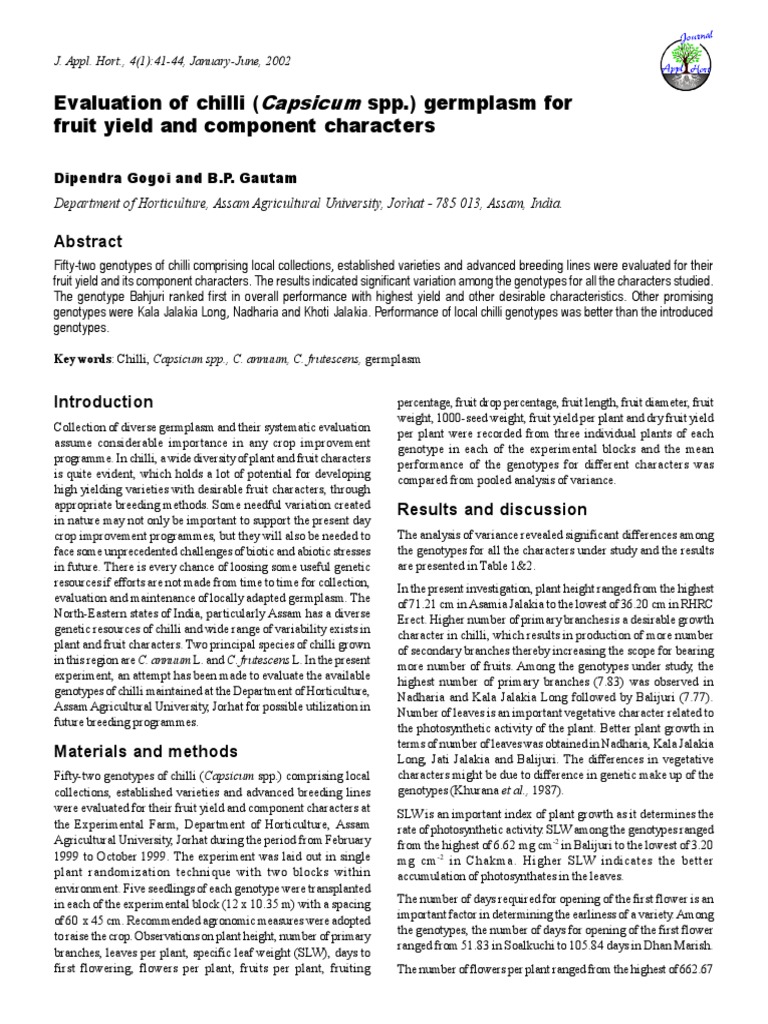 Evaluation of Chilli Germplasm in Assam | PDF | Chili Pepper | Capsicum
