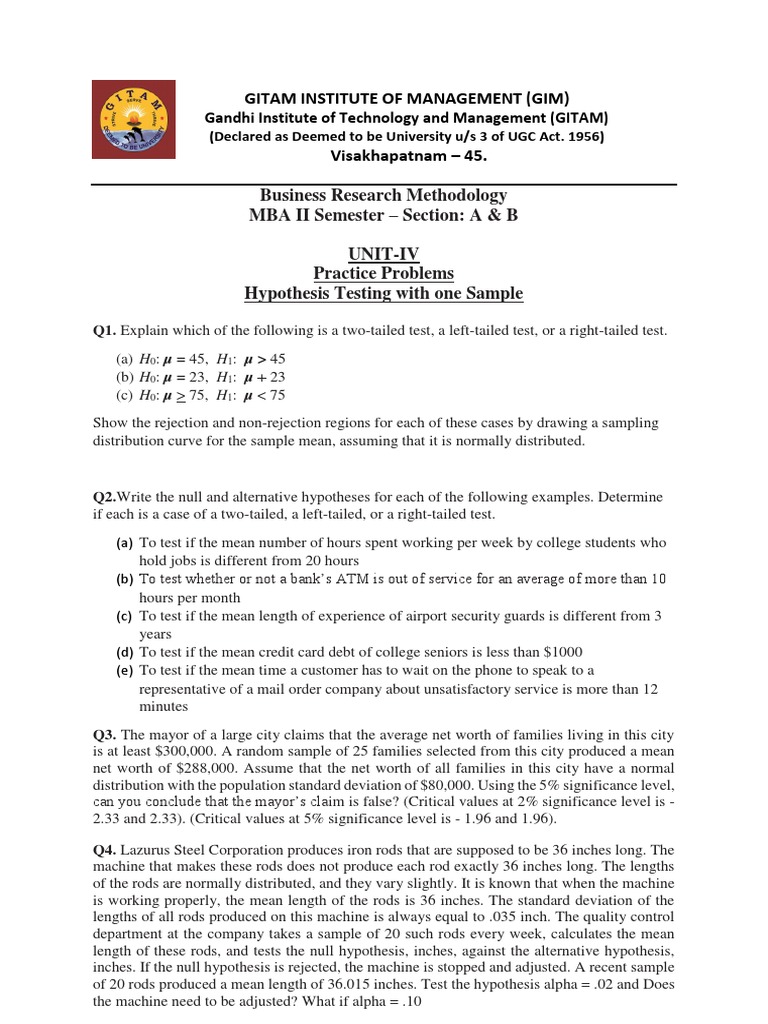 Hypothesis Testing Practice Problems | PDF | Statistical Significance ...
