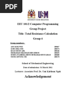 Download Computer Programming EEU 101 Total Resistance Calculations Project by Nurul Wahieda Muhamad Bustaman SN52408972 doc pdf