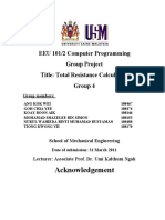 Computer Programming EEU 101 Total Resistance Calculations Project