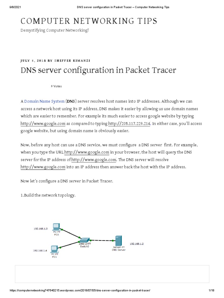 DNS Server Configuration in Packet Tracer - Computer Networking Tips ...