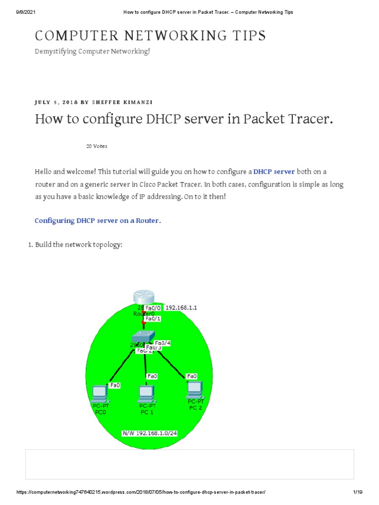 Configuring DHCP Server in Packet Tracer | PDF | Ip Address | Router ...