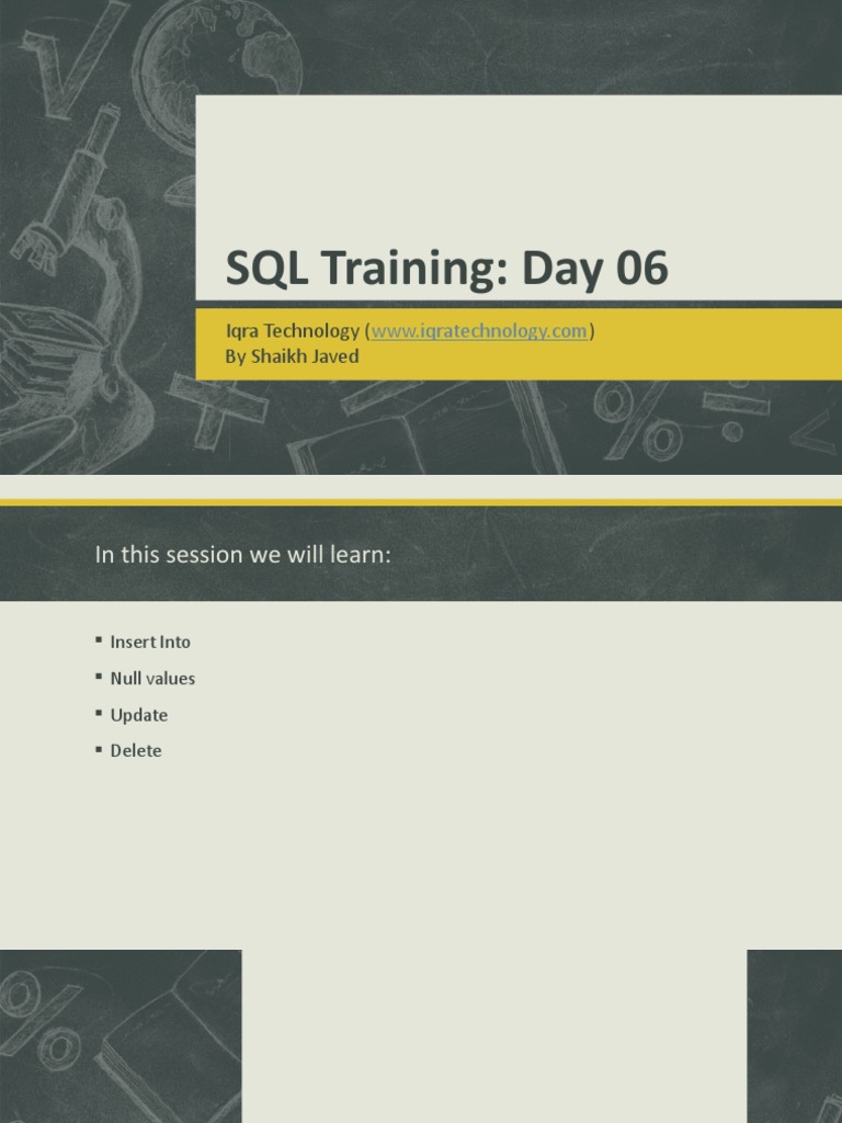 Iqra Technology SQL Training Day 6-1 | PDF | Sql | Table (Database)