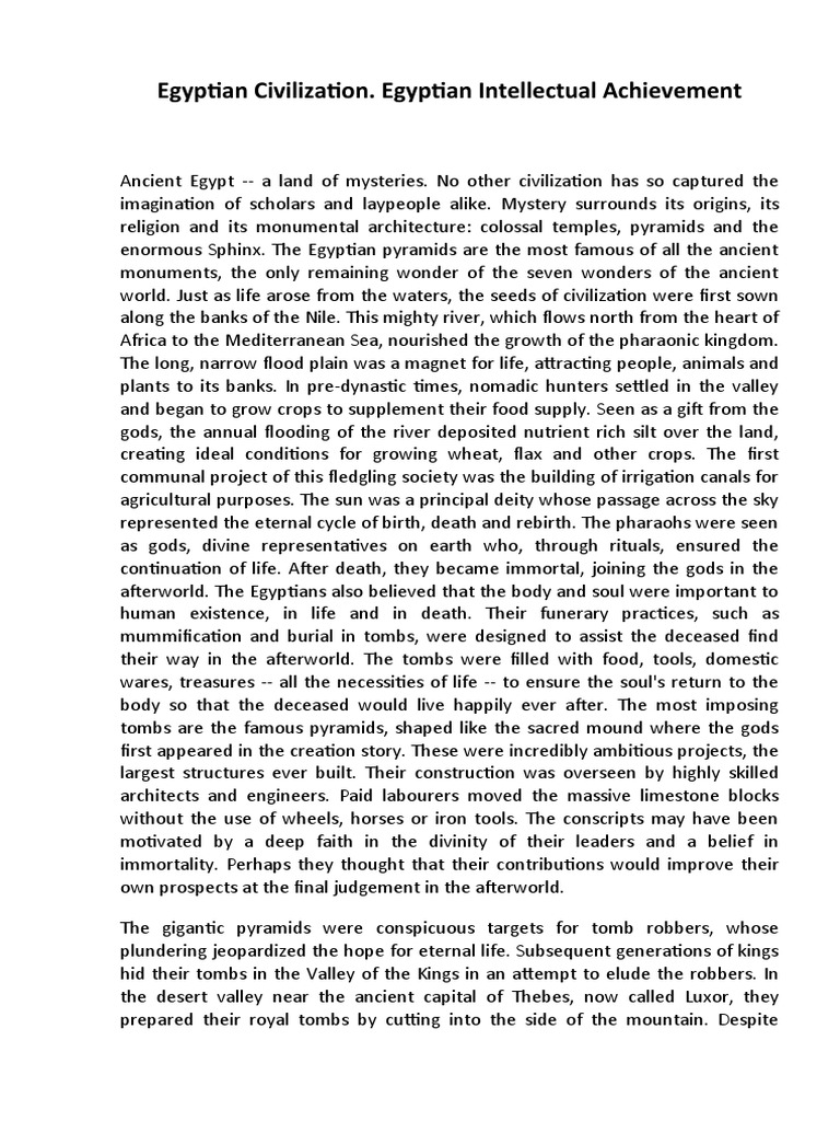 Egyptian Civilization. Egyptian Intellectual Achievement PDF