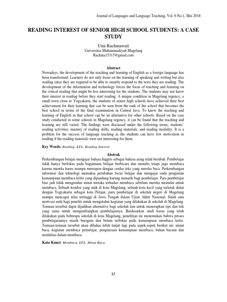 Reading Interest of Senior High School Students: A Case Study | PDF ...