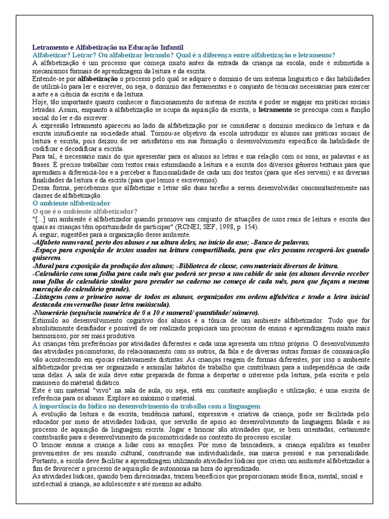 Alfabetização e Letramento na Educação Infantil | PDF | Alfabetização ...