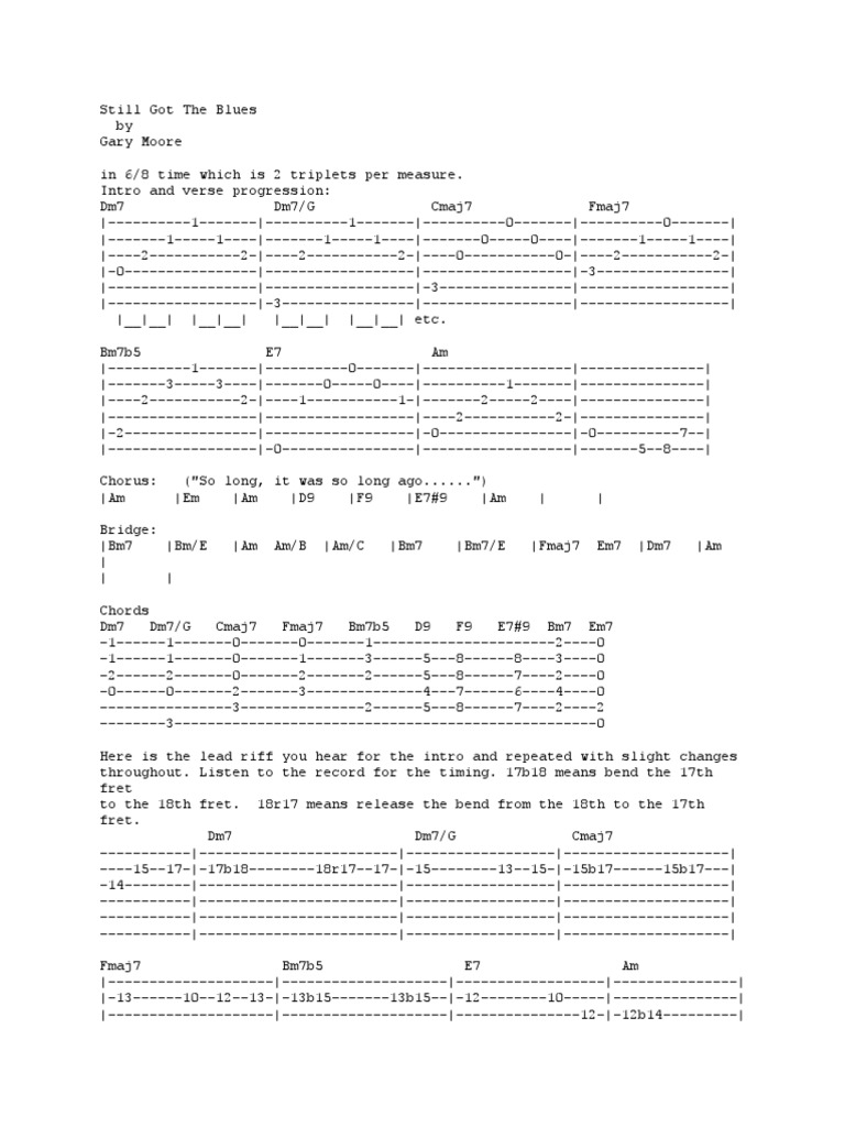 Still Got The Blues Chords Guide | PDF | Song Structure | Popular