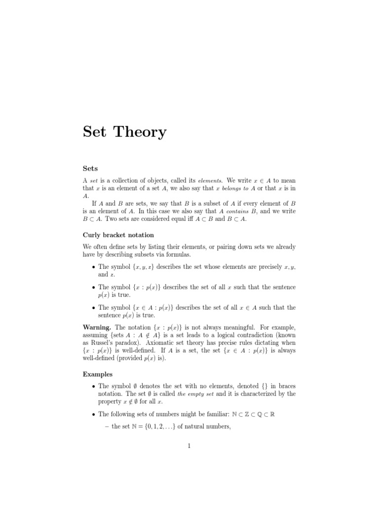 Set Theory Basics and Operations | PDF | Set (Mathematics) | Continuous ...
