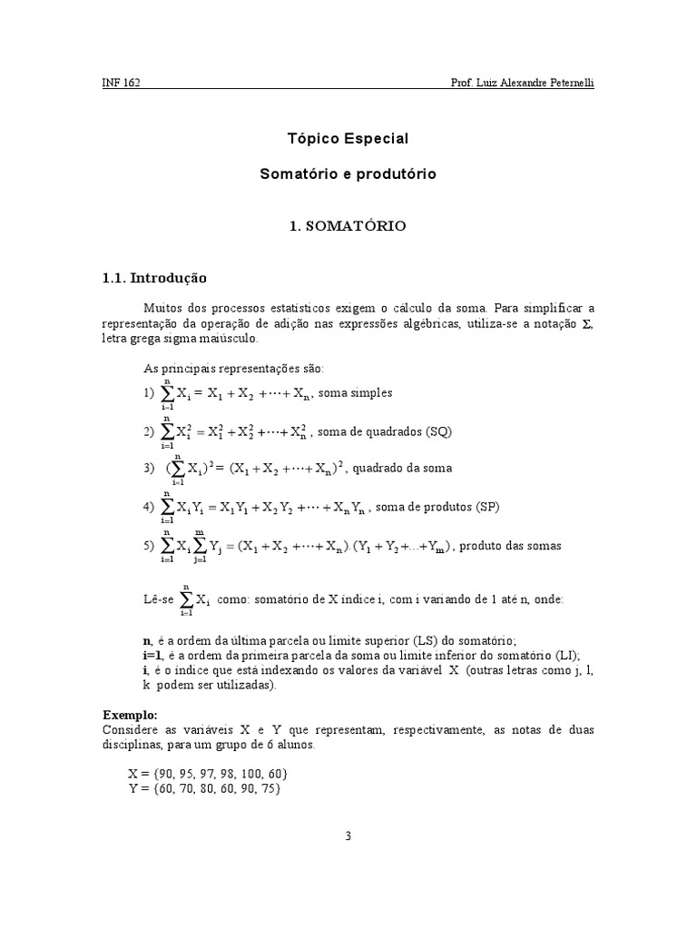 3 Capitulo Somatorio e Produtorio | PDF | Somatório | Modelagem científica