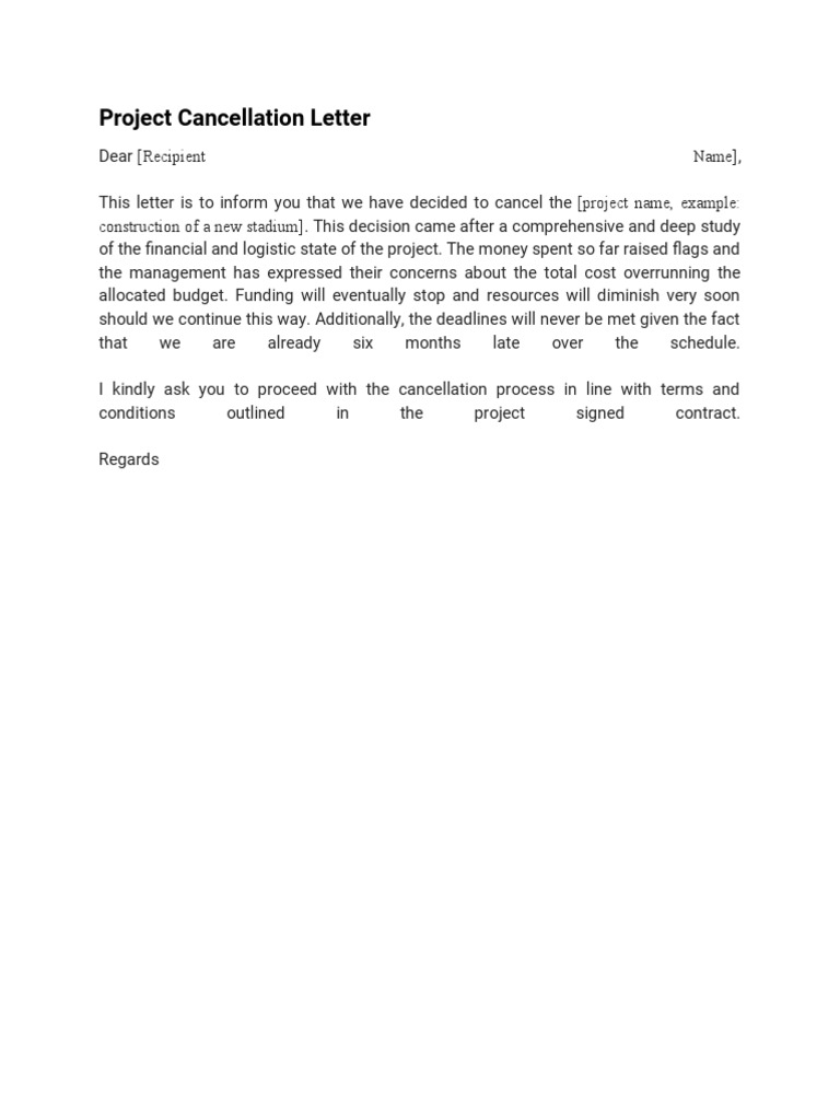Project Cancellation Notification Letter | PDF | Finance & Money Management