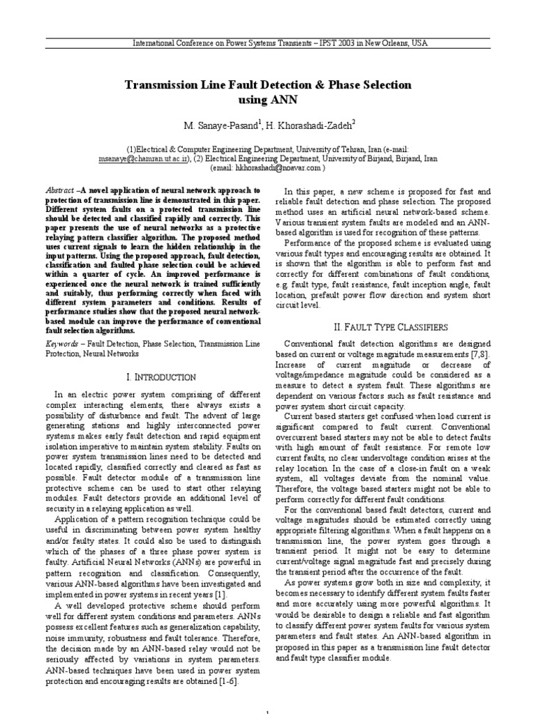 Transmission Line Fault Detection & Phase Selection Using ANN | PDF ...