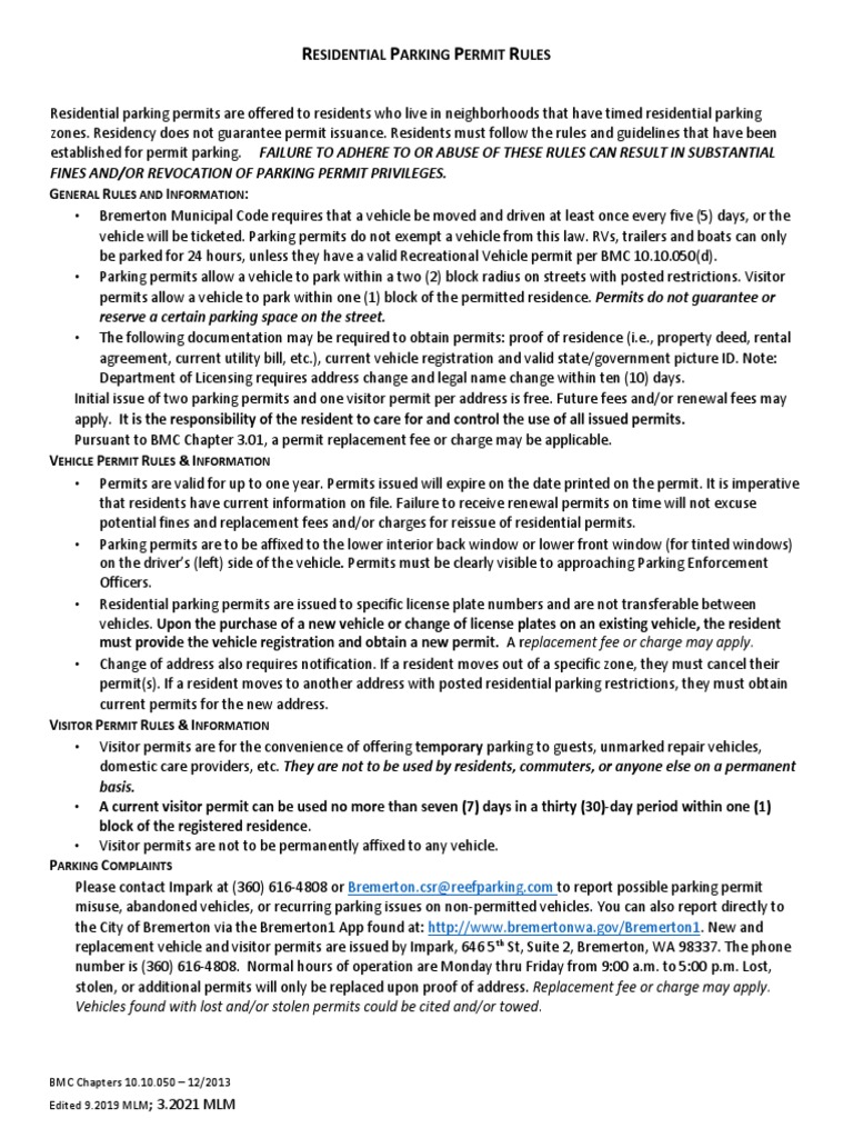 Residential Parking Permit Rules - 202103291419499201 | PDF | Parking ...