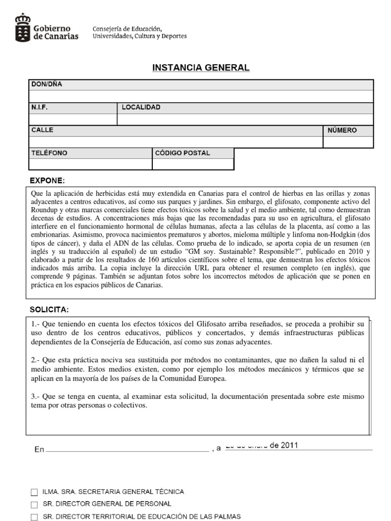 Instancia Personal Consejeria De Educacion Pdf