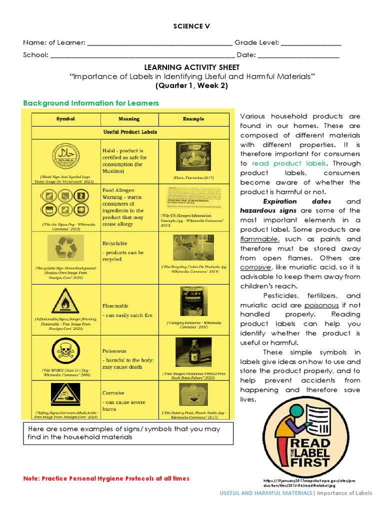 Importance of Labels in Science | PDF | Hygiene | Recycling
