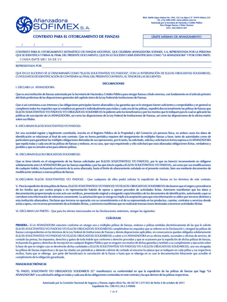 Contrato Otorgamiento de Fianzas 2010 | PDF | Póliza de seguros | Pagos