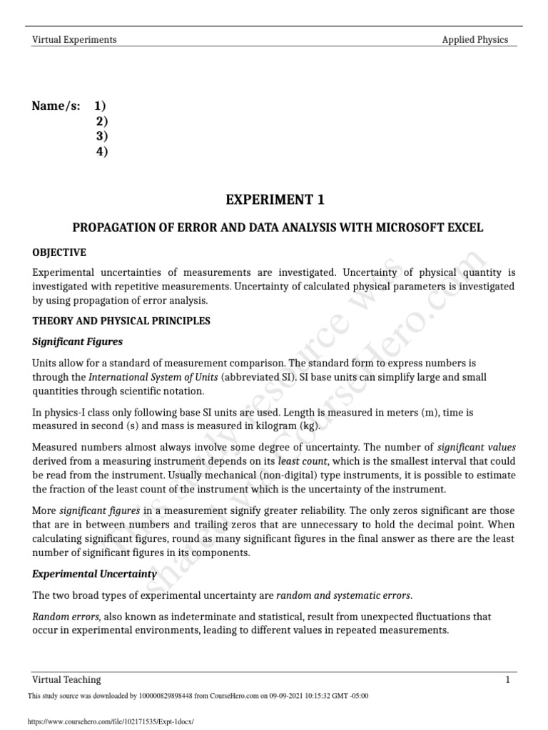 Error Propagation in Physics Experiments | PDF | Significant Figures ...