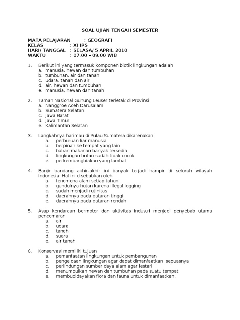  Soal  Ujian  Tengah  Semester  Kelas  Xi  Ips