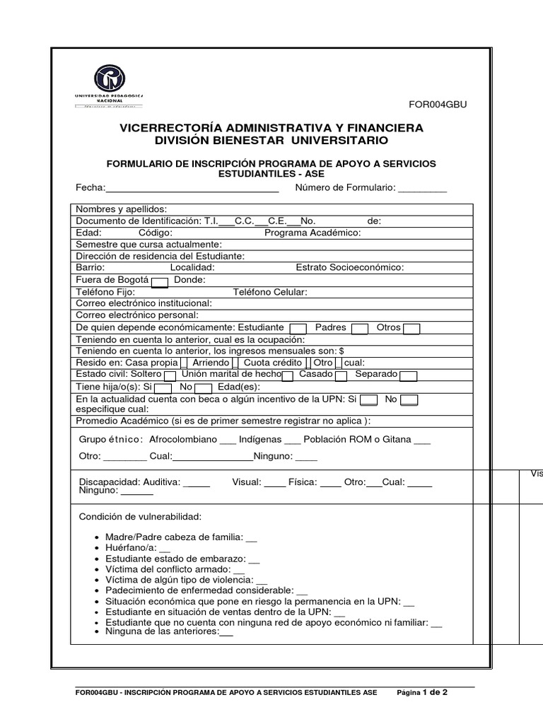 Inscripción Programa Apoyo Estudiantil ASE | PDF | Ciencias sociales ...