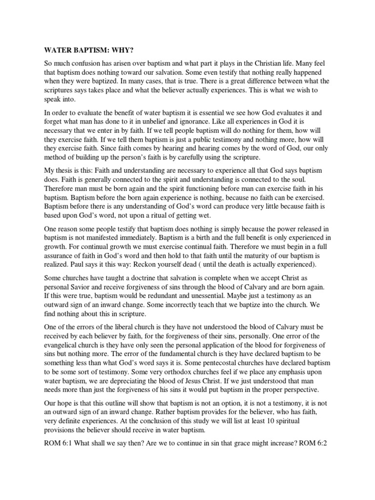 Understanding the Purpose of Water Baptism | PDF | Baptism | Epistle To ...