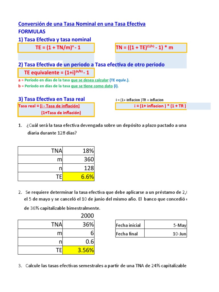 Cálculo de Tasa Efectiva y Real | PDF | Inflación | Interés