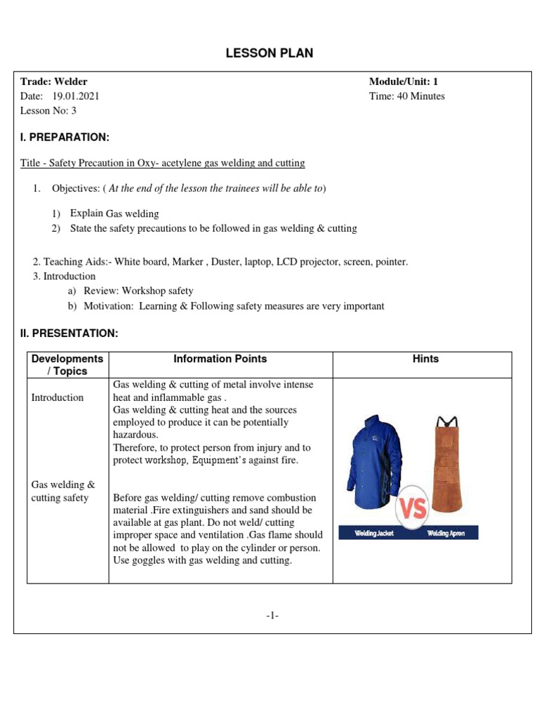 Oxy-Acetylene Welding Safety Lesson Plan | PDF | Construction | Welding