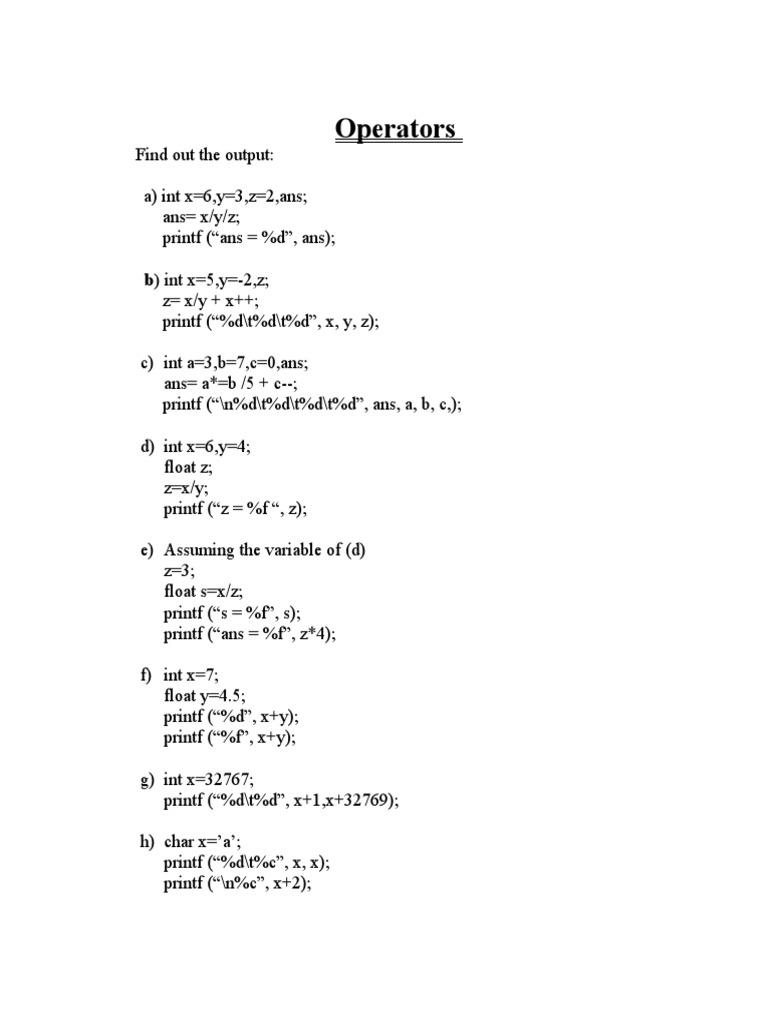 Operators B Int X 5 Y 2 Z Z X Y X