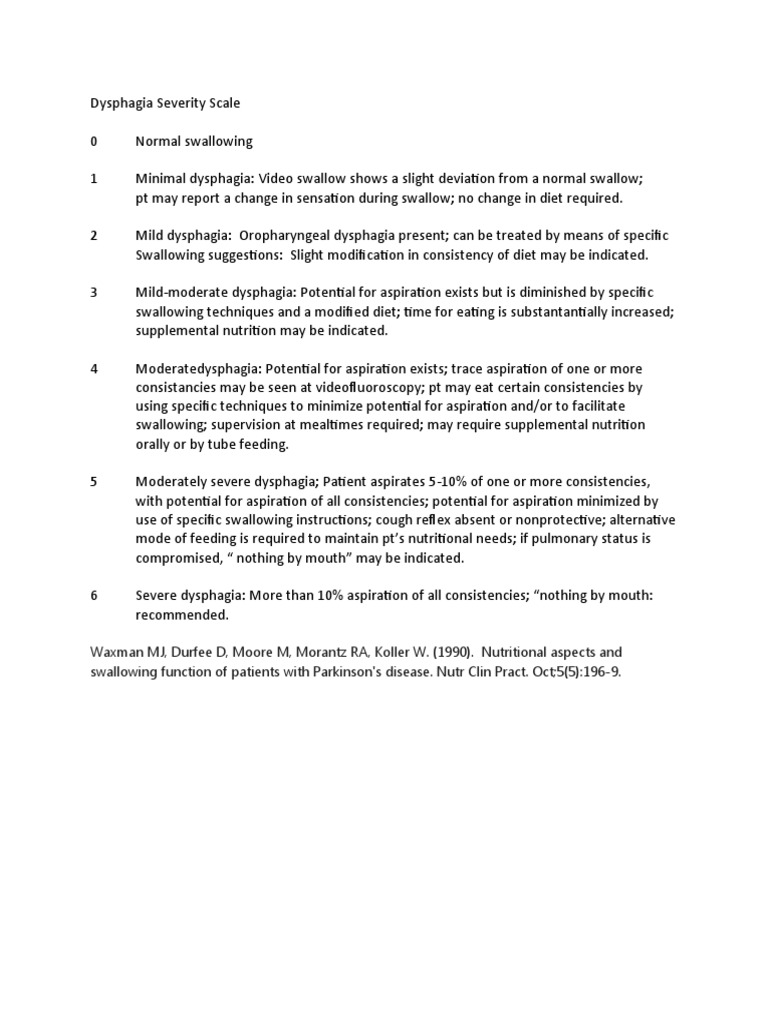 Dysphagia Severity Scale for Swallowing Assessment | PDF