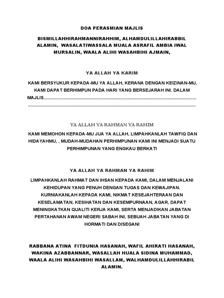 Doa Perasmian Majlis | PDF